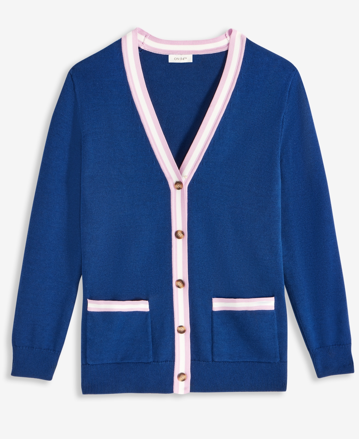 On 34th Women's Tipped Boyfriend Cardigan, Exclusively At Macy's In Blazing Navy
