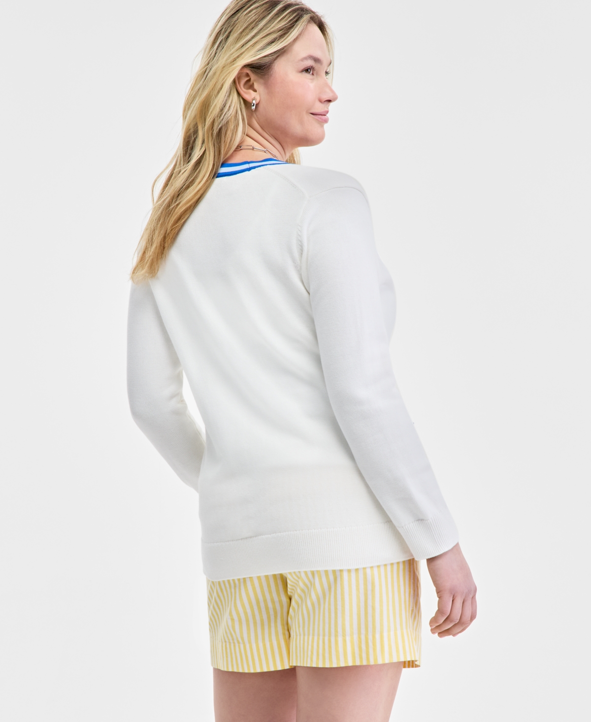 On 34th Women's Tipped Boyfriend Cardigan, Exclusively At Macy's In Washed White