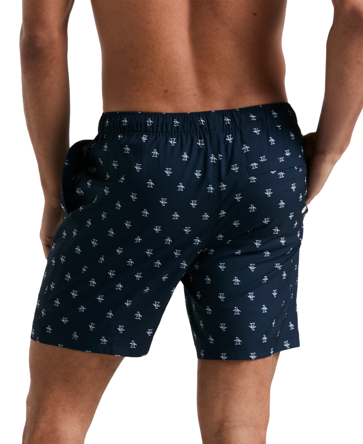 Original Penguin Men's Slim Fit Logo Print Drawstring 7" Swim Trunks In Ibizia Blue