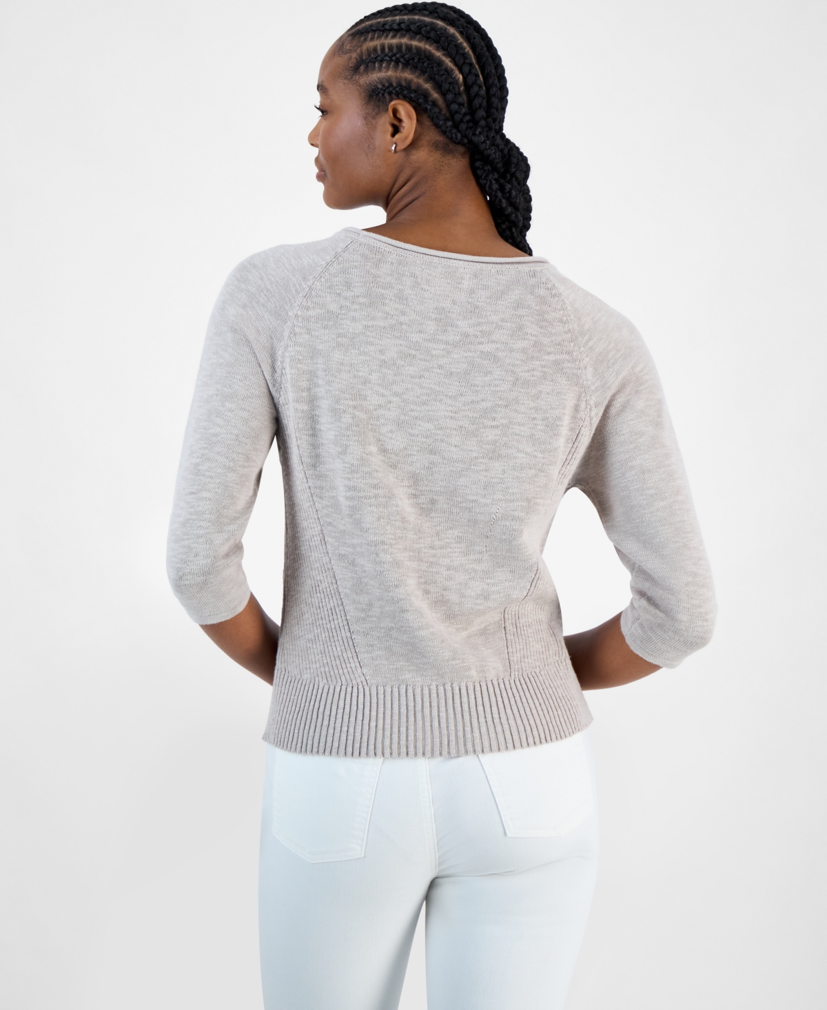 Shop Charter Club Women's 3/4-sleeve Linen-blend Sweater, Exclusively At Macy's In Sycamore Heather