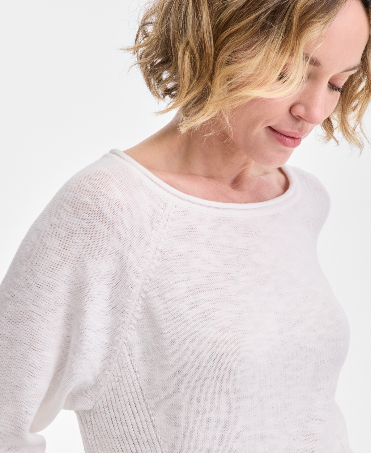 CHARTER CLUB WOMEN'S 3/4-SLEEVE LINEN-BLEND SWEATER, EXCLUSIVELY AT MACY'S 