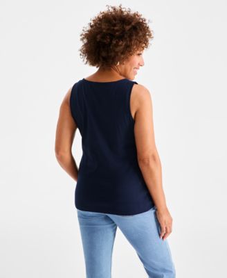 Women's Cotton Scalloped V-Neck Sleeveless Top