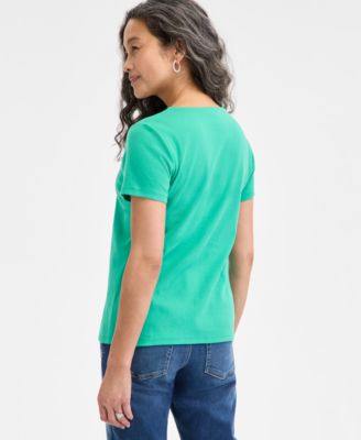 Женский хлопковый топ Style & Co с круглым вырезом и короткими рукавами, PXS-4X, созданный для Macy's