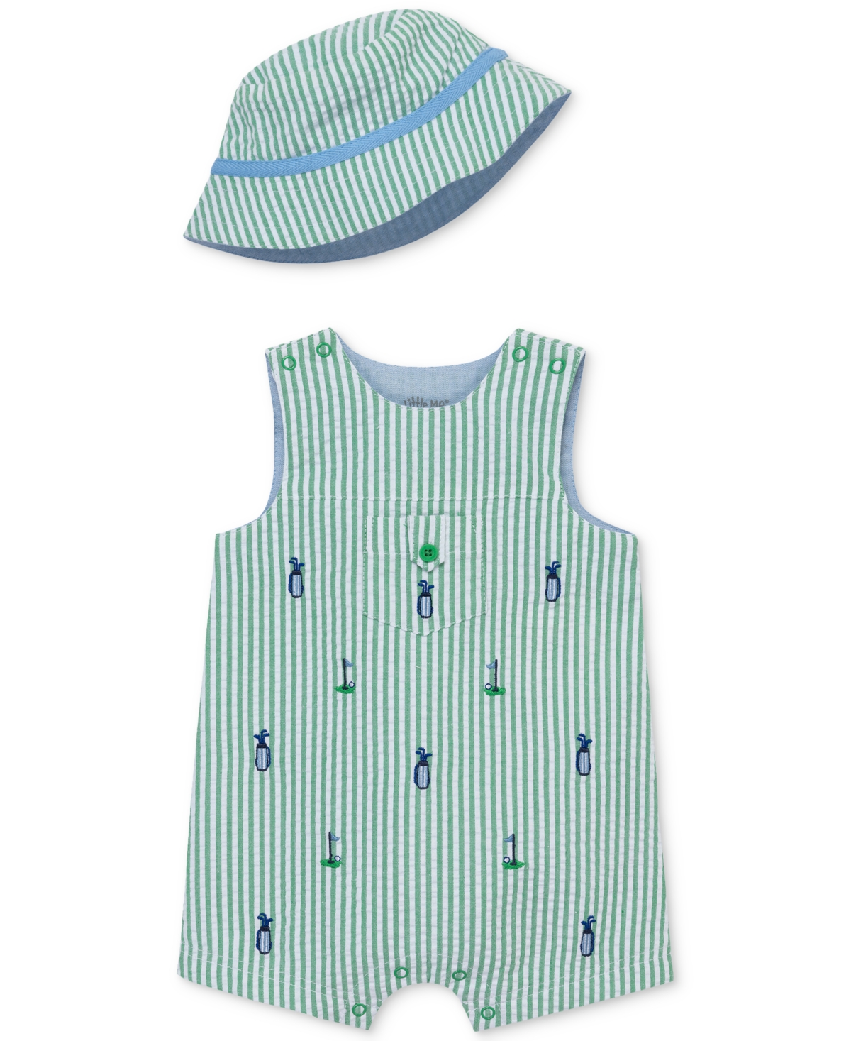 Little Me Baby Boys 2-Pc. Cotton Golf Sunsuit & Bucket Hat Set - Green