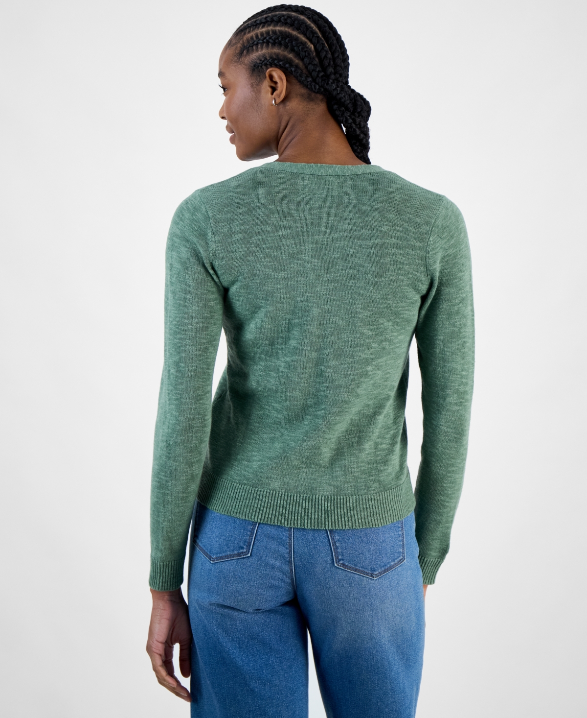 CHARTER CLUB WOMEN'S V-NECK BUTTON-FRONT LINEN-BLEND CARDIGAN, EXCLUSIVELY AT MACY'S 