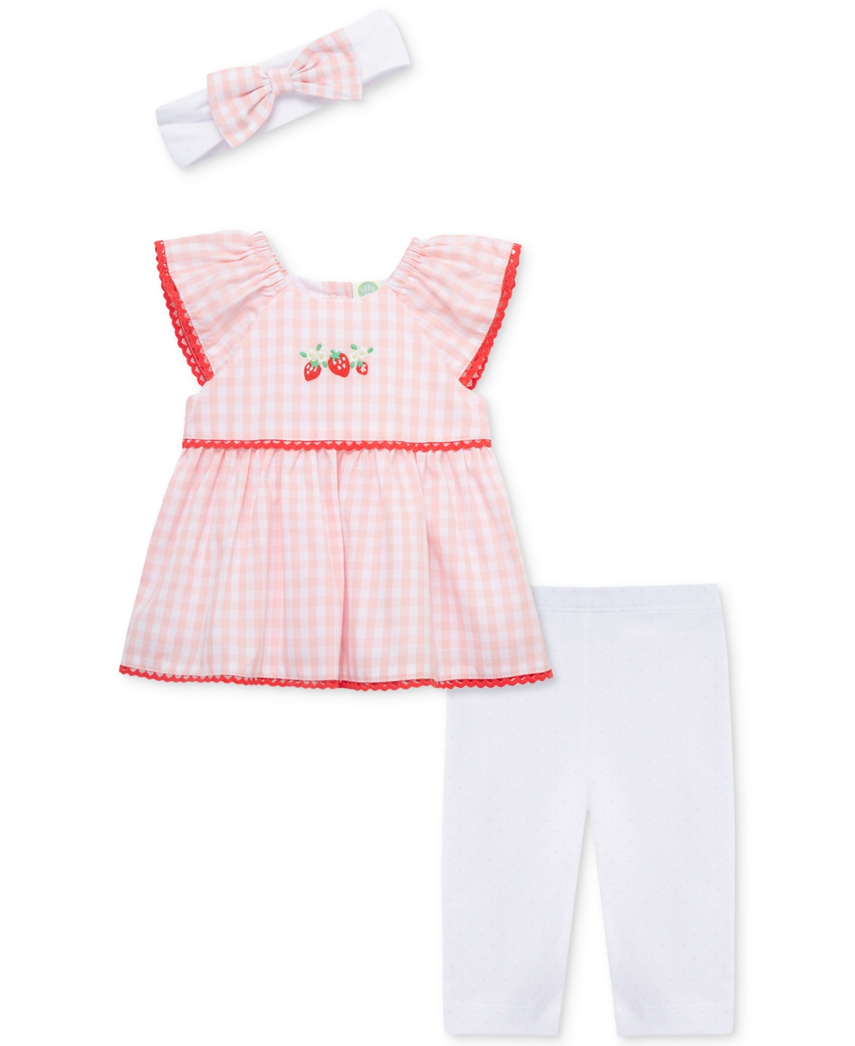 Little Me Baby Girls 3-pc. Strawberry Check Top, Leggings & Headband Set In Pink,red