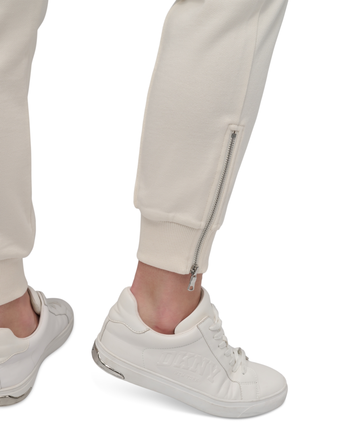 Dkny Sport Women's Zip-cuff High-rise Cotton Joggers In Eggnog