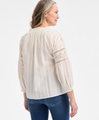 Women's Cotton Embroidered 3/4-Sleeve Top