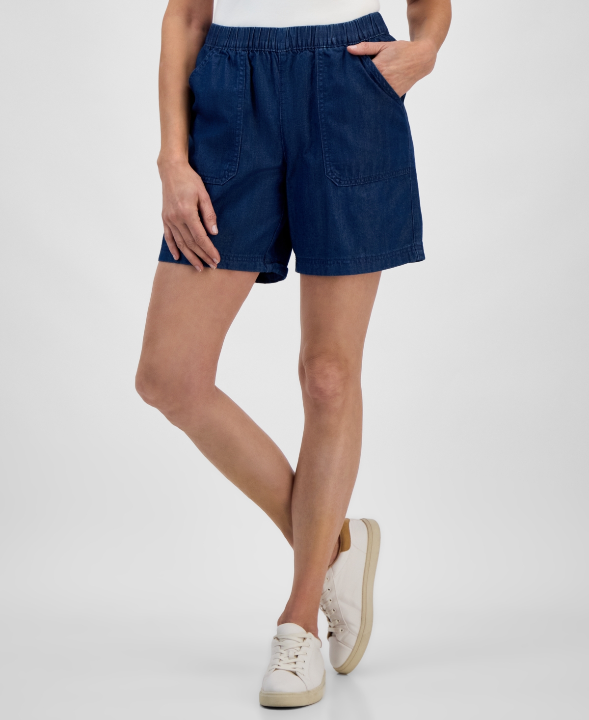 Women's Chambray Mid Rise Pull-On Shorts, Exclusively at Macy's - Dark Chambray
