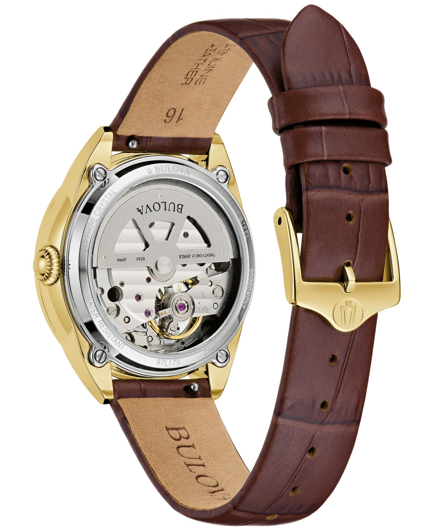 Женские часы Bulova Sutton Automatic Brown Leather Strap Watch 34.5mm — фото 3