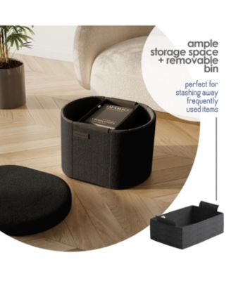 Ovel Boucle Ottoman Storage Bench-Modern Foot Stool, Makeup Vanity Stool, Perfect for Living Room & Bedroom Decor
