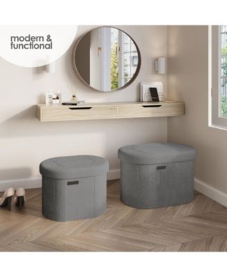 Ovel Boucle Ottoman Storage Bench-Modern Foot Stool, Makeup Vanity Stool, Perfect for Living Room & Bedroom Decor