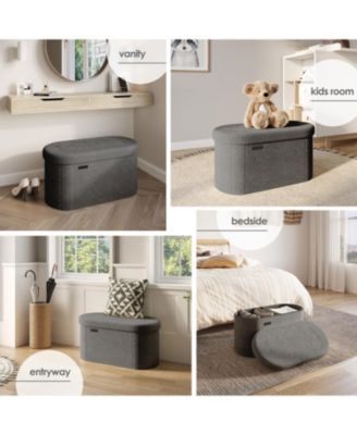 Ovel Boucle Ottoman Storage Bench – Modern Foot wood Stool, Makeup Vanity Stool, Perfect for Living Room & Bedroom Decor