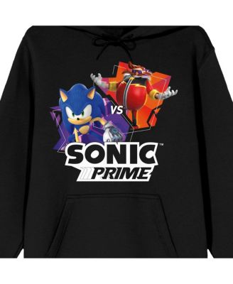 Sonic the Hedgehog Big & Tall Sonic Prime Sonic Vs Eggman Черная толстовка с капюшоном для взрослых с длинным рукавом-4XL