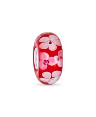 Floral Design Murano Glass Spacer Charm Bead with Sterling Silver Core