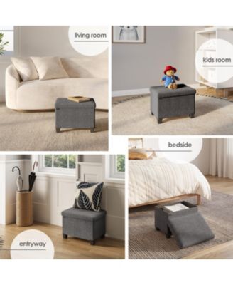 Rectangular Boucle Ottoman Storage Bench – Modern Foot Stool, Makeup Vanity Stool, Perfect for Living Room & Bedroom Decor