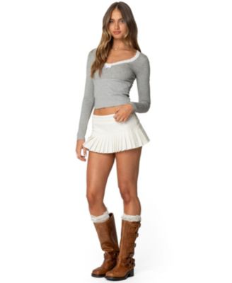 Womens Shayni Lace Trim Long Sleeve Top