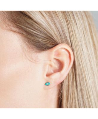 Blue Enamel Evil Eye Stud Earrings 14K Gold