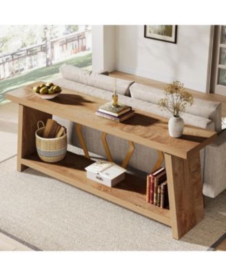 70.86-Inch Long Sofa Table for Living Room, 2-Tier Narrow Console Table with Storage, Wood Foyer Entryway Couch Table for Hallway, Entrance