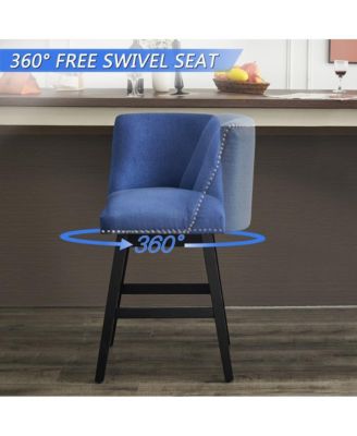 26" Upholstered Swivel Bar Stools Set of 2, Modern Linen Fabric Counter Stools-The Pop Home