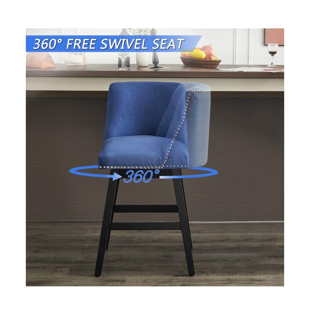 26" Upholstered Swivel Bar Stools Set of 2, Modern Linen Fabric Counter Stools-The Pop Home