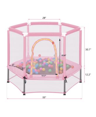 55'' Toddlers Trampoline with Safety Enclosure Net and Balls, Indoor Outdoor Mini Trampoline for Kids