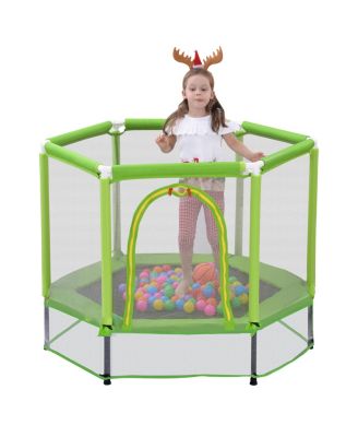 55'' Toddlers Trampoline with Safety Enclosure Net and Balls, Indoor Outdoor Mini Trampoline for Kids