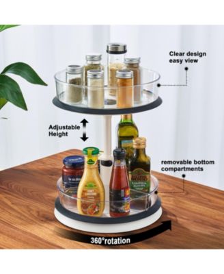2-Tier Clear Lazy Susan Turntable Organizer - 360° Rotating Spice Rack with Non-Slip Base for Kitchen Cabinet, Pantry, Countertop Storage