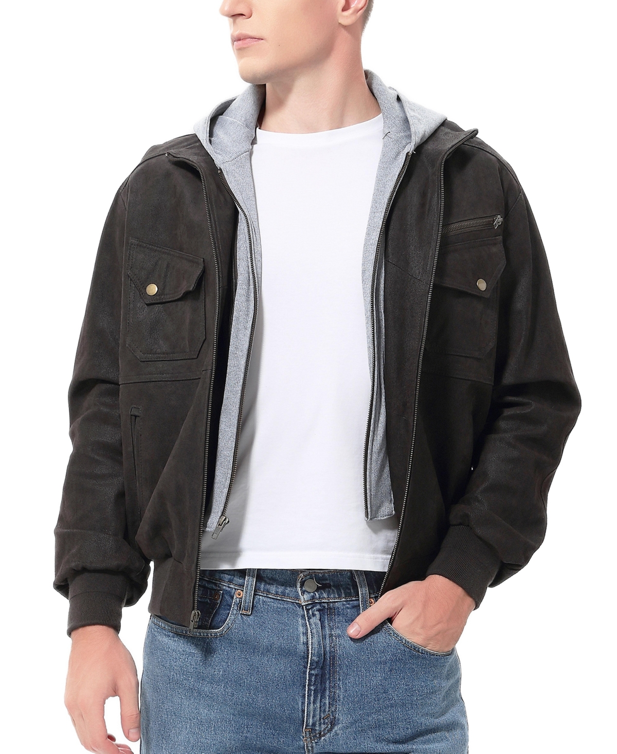 Bgsd Men Civic Distressed Leather Bomber Jacket