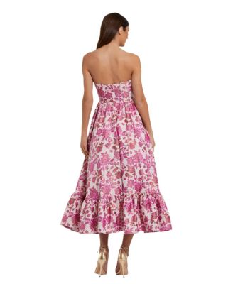 Женское платье миди трапециевидной формы без бретелек из цветочной парчи с цветочным рисунком