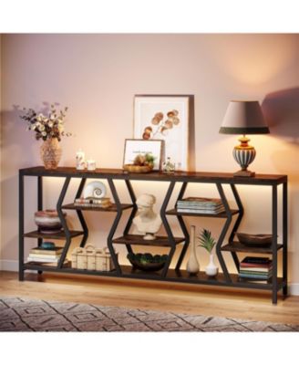 70.9 Inches Sofa Console Table with 4 Tier Wood Storage Shelves, Industrial Extra Long Narrow Entryway Accent Tables for Hallway, Living Room, Foyer (Rustic Brown)