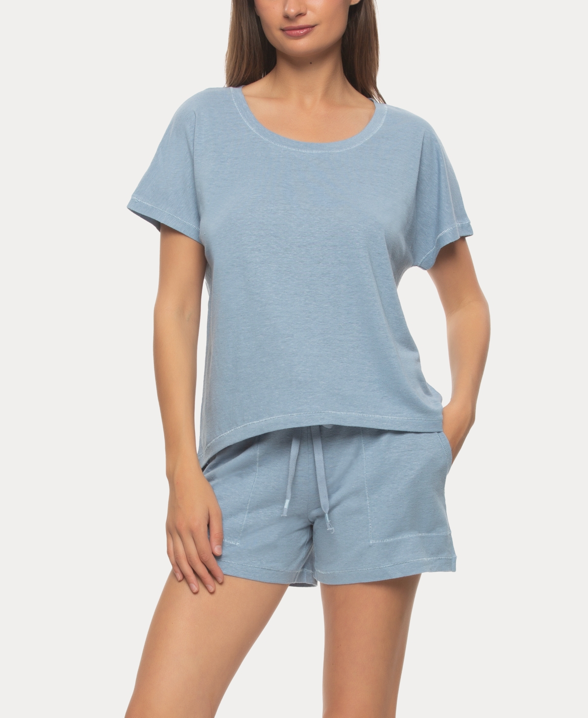 Women's Lauren Linen Jersey Pullover Top and Shorts Sleepwear - Laurel Oak