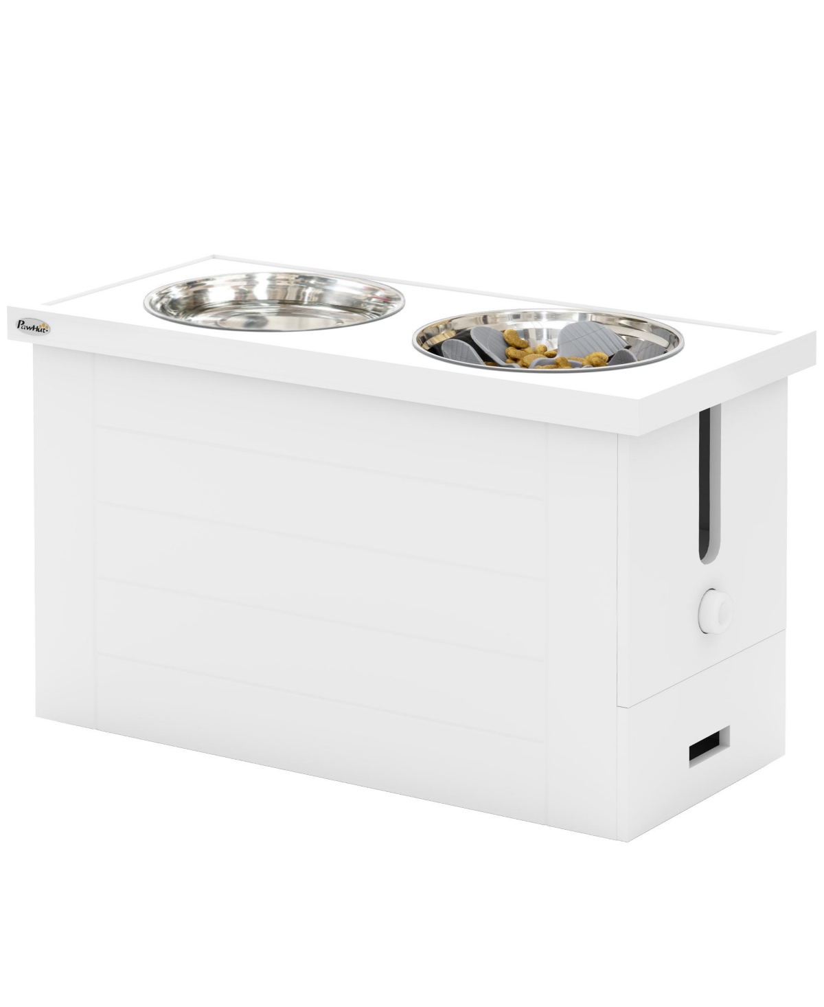 Elevated Dog Bowls w/ Slow Feeder Mat 3 Stainless Steel Bowls, - White