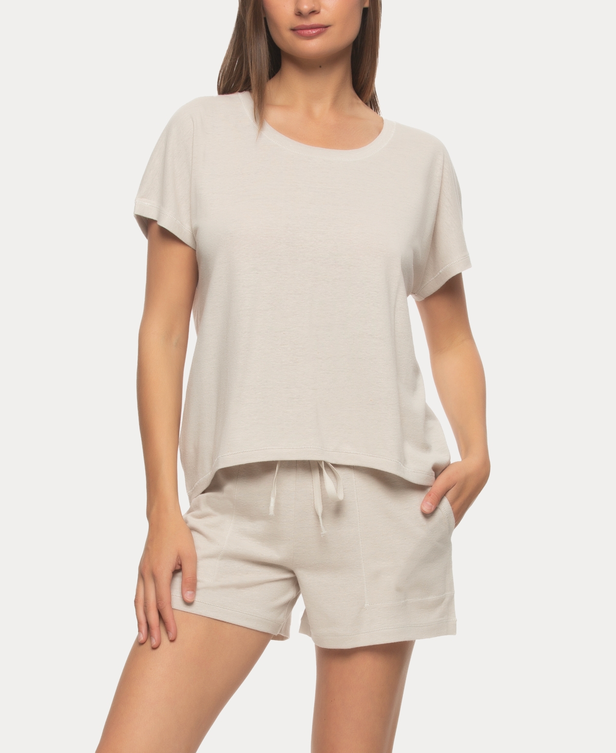 Women's Lauren Linen Jersey Pullover Top and Shorts Sleepwear - Laurel Oak