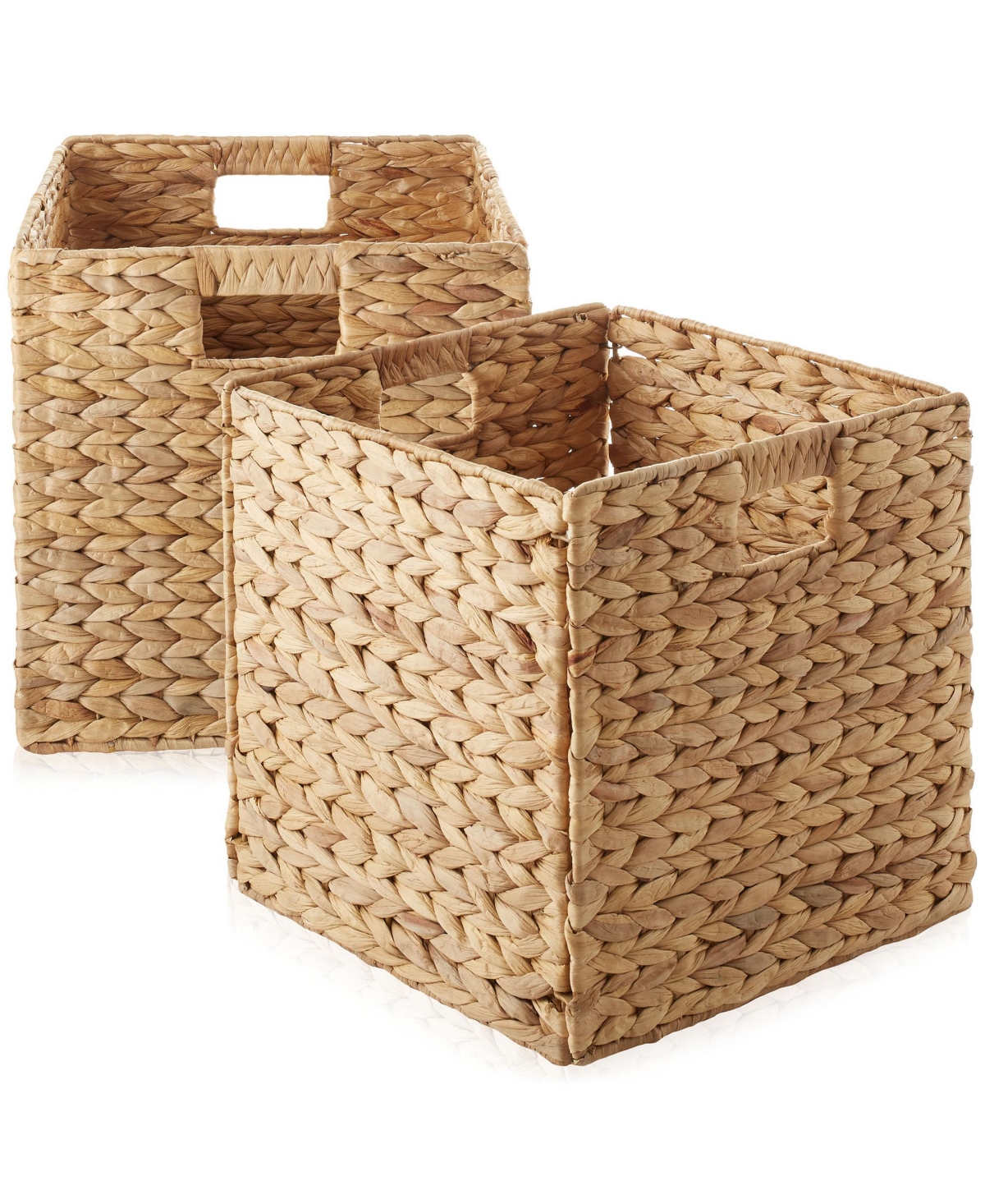 13" x 13" Water Hyacinth Storage Baskets, Espresso - Set of 2 Collapsible Cube Organizers, Woven Bins for Bathroom, Bedroom, Laundry, Pantry