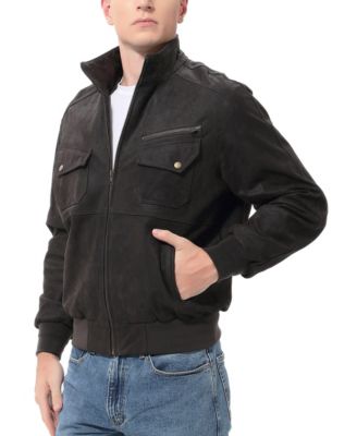 Men Civic Distressed Leather Bomber Jacket
