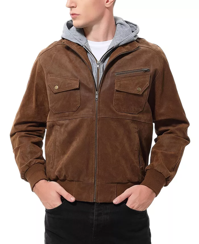 Men Civic Distressed Leather Bomber Jacket