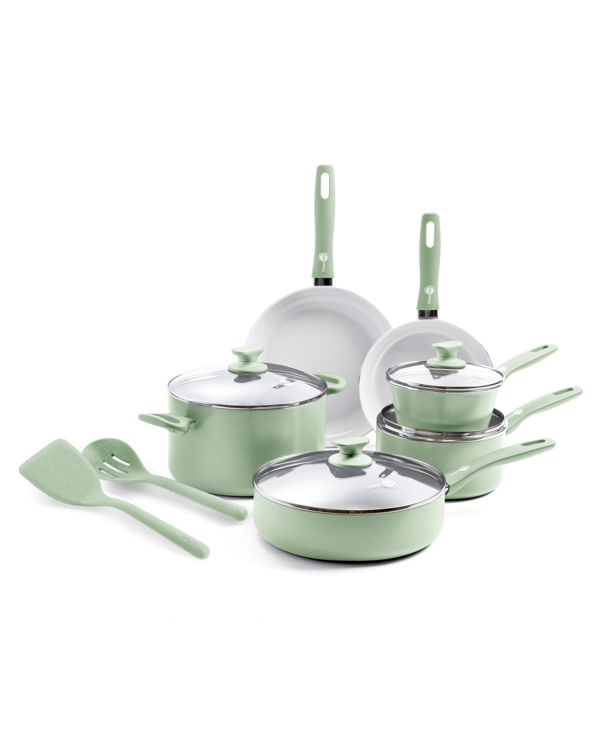 Greenpan Dover Ceramic Nonstick 12-piece Cookware Set In Pastel Green