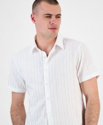 Мужская рубашка GUESS в полоску на пуговицах, футболка с логотипом и парусиновые брюки зауженного кроя