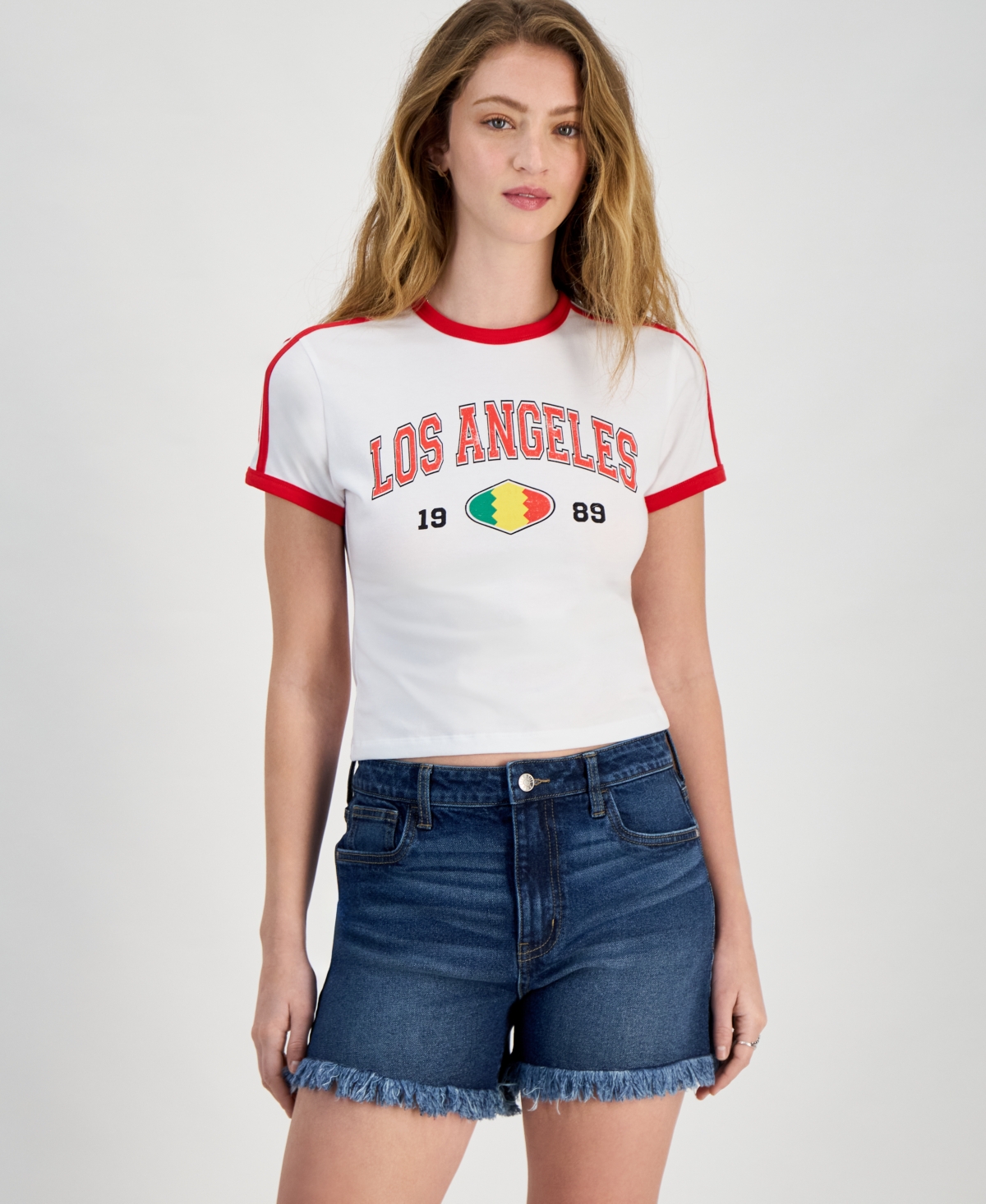 Juniors' Los Angeles Ringer T-Shirt - Bright White