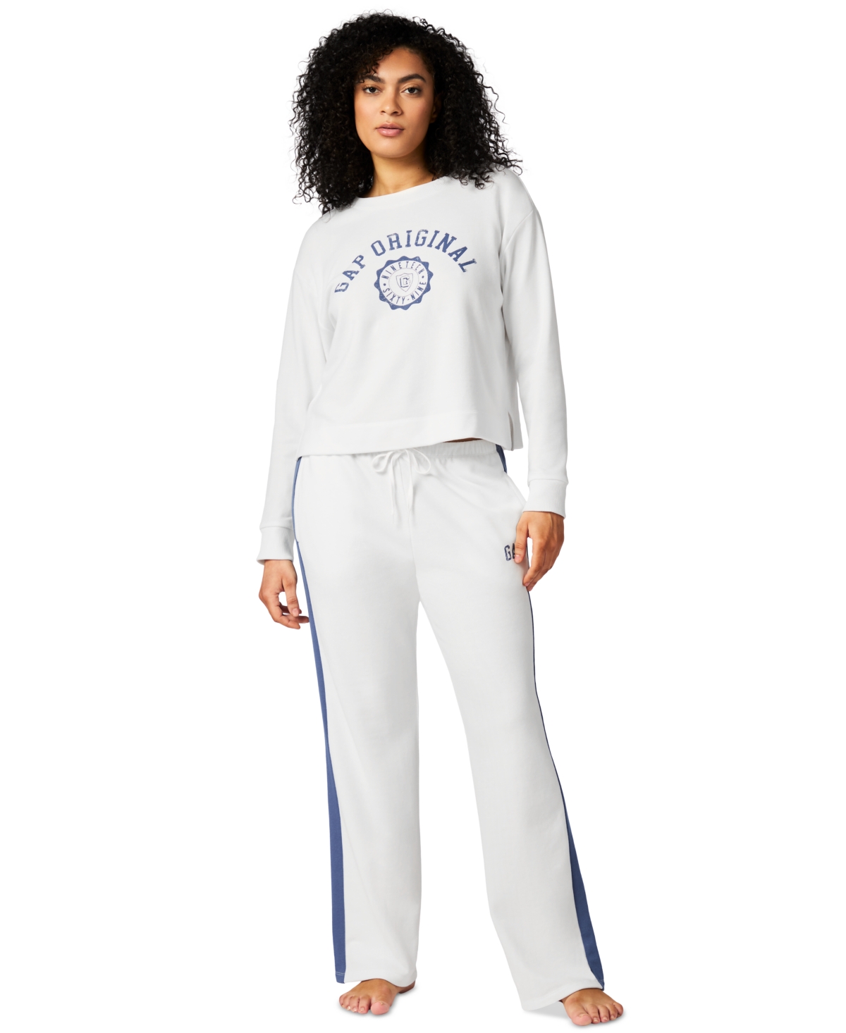 Shop Gap Women's French Terry Crewneck Logo Pajama Top In White Colorblock