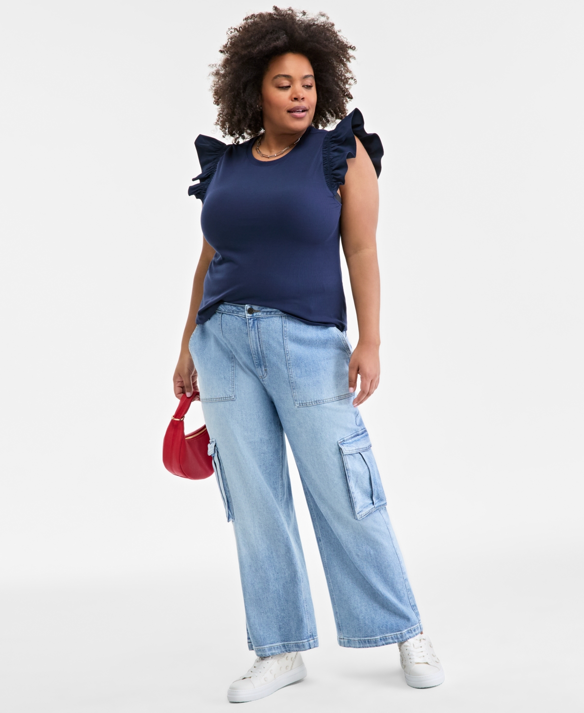 On 34th Trendy Plus Size Crewneck Flutter-sleeve Top, Created For Macy's In Intrepid B
