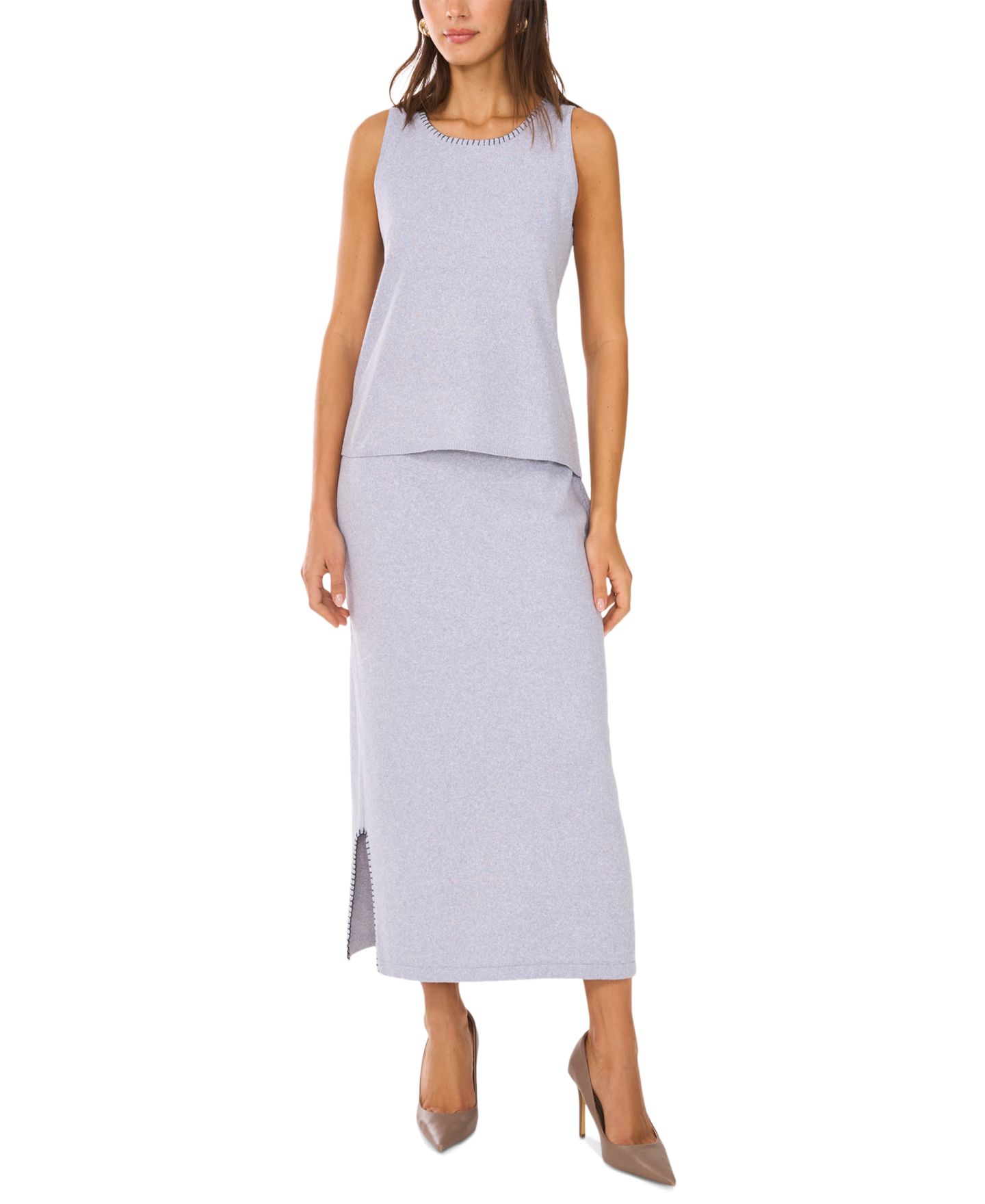 Женский свитер Vince Camuto Whipstitched Sleeveless, цвет: Серый — фото 3