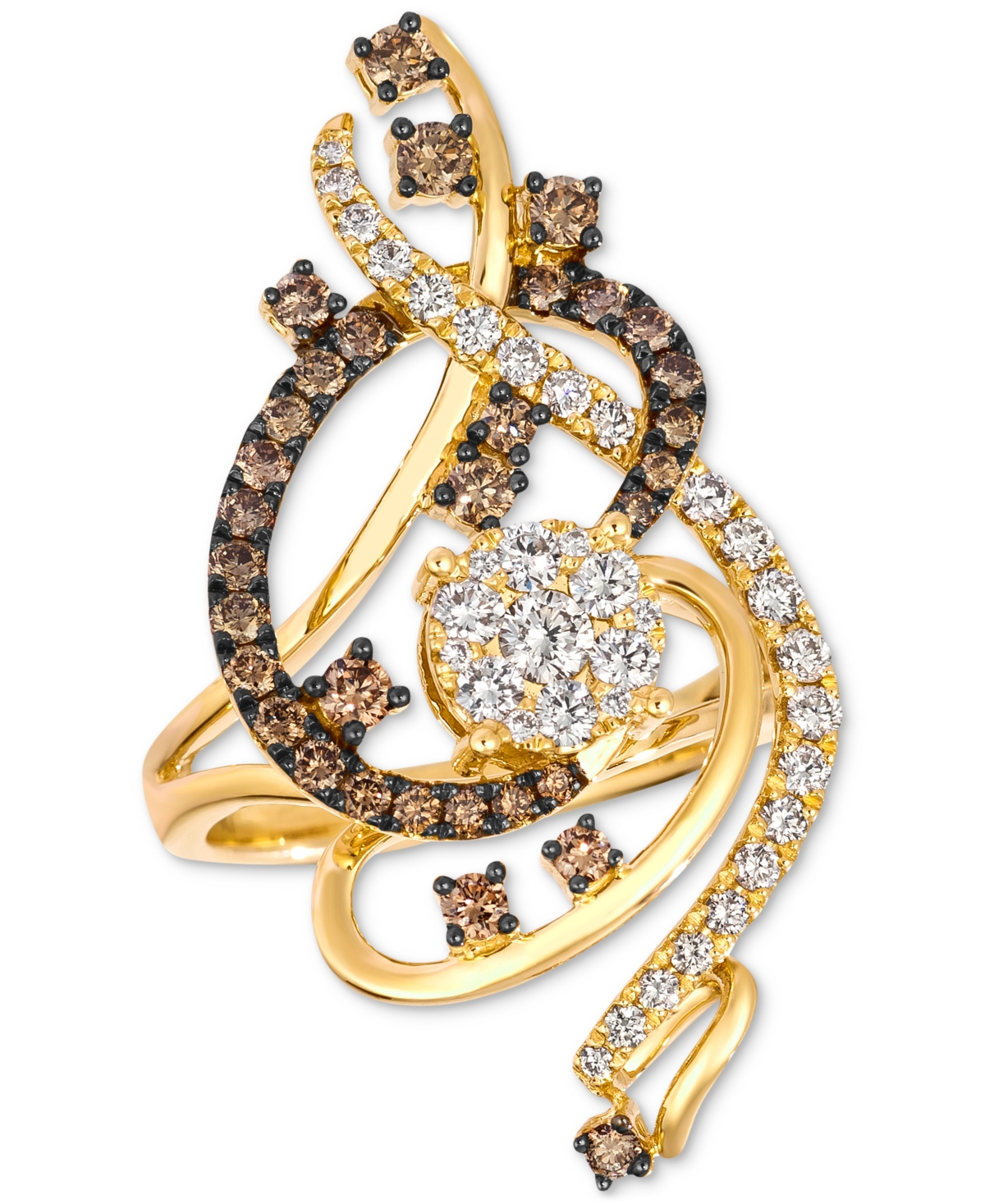 Crazy Collection Chocolate Diamond & Nude Diamond Swirl Statement Ring (1-1/2 ct. t.w.) in 14k Rose Gold - Yellow Gold