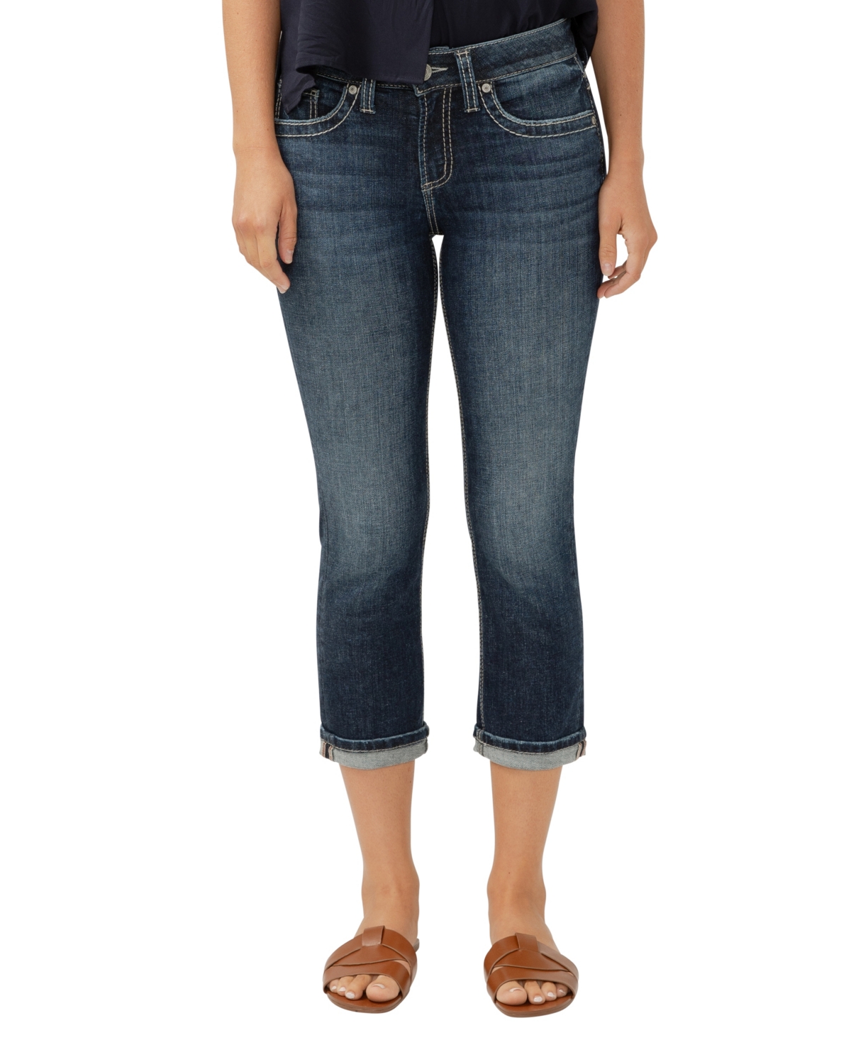 Shop Silver Jeans Co. Women's Suki Mid Rise Curvy Fit Capri Jeans In Indigo