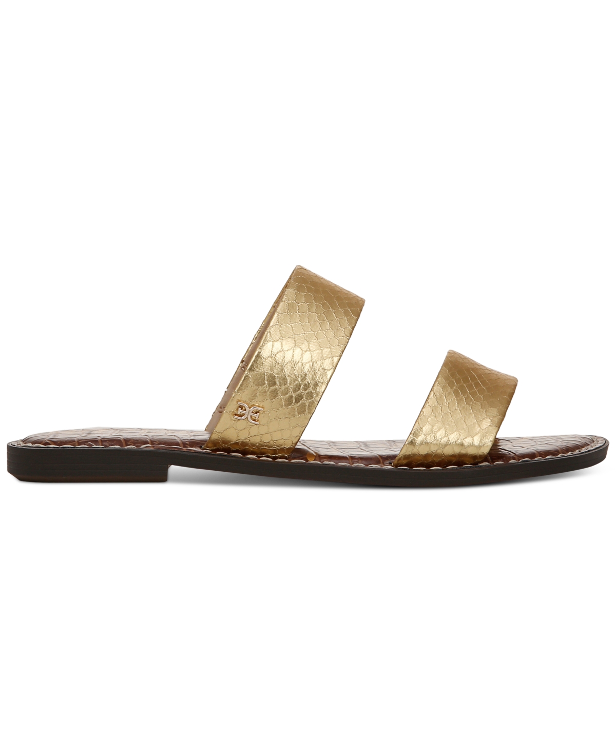 Sam Edelman Gala Double Strap Slide Sandal Gold Faux Leather In Gold Faux Leather