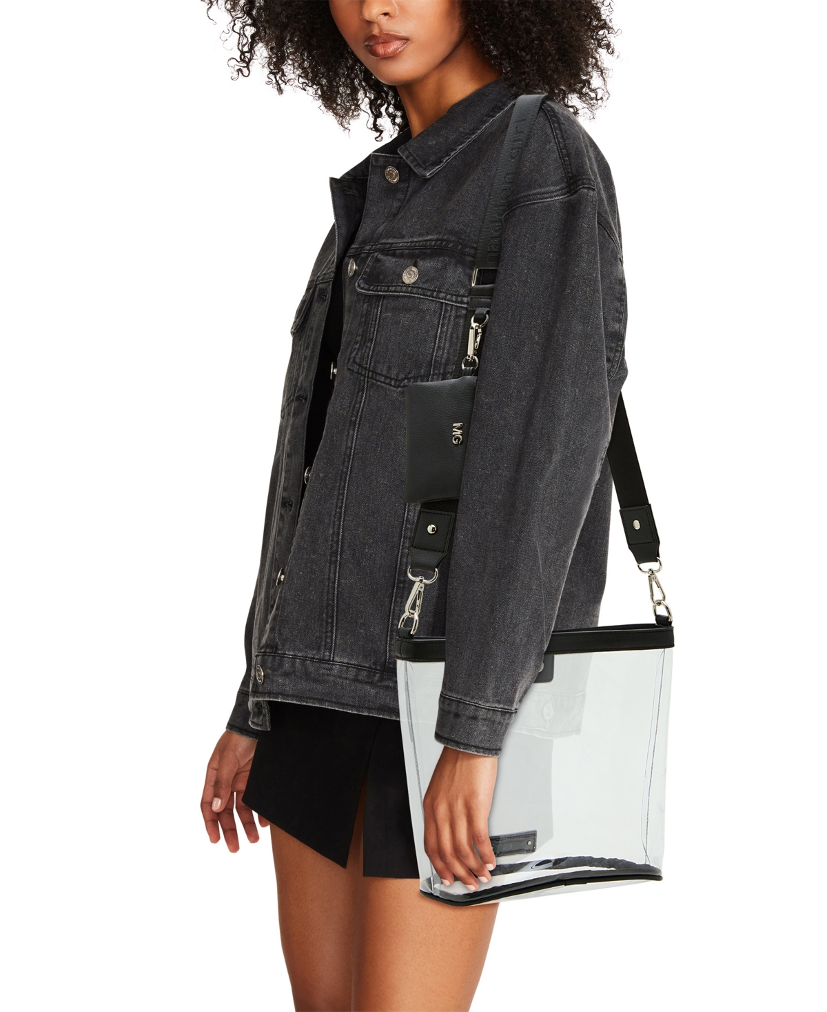 Madden Girl Cleo Clear Vinyl Bucket Crossbody Bag In Black