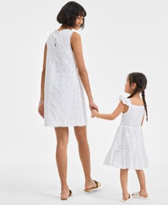 On 34th Womens Scallop Edge Eyelet Shift Dress Toddler Girls Eyelet Smocked Dress Exclusively At Macys In Bright White
