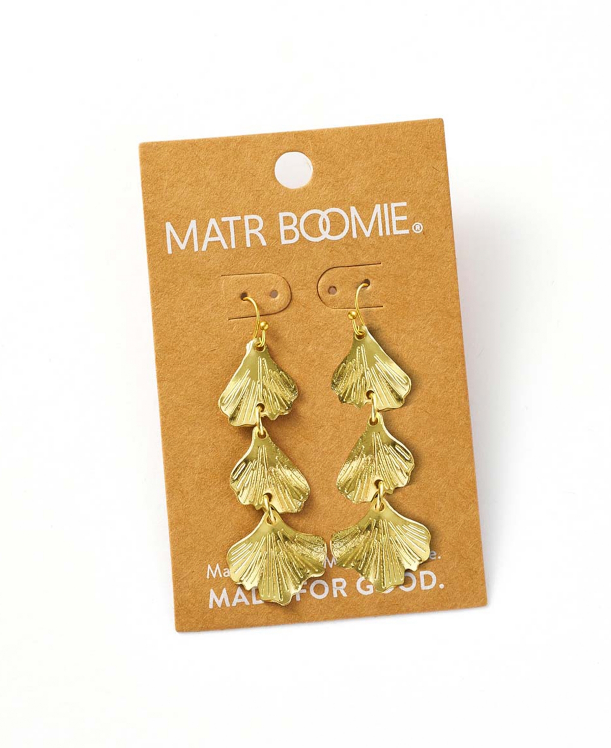 Matr Boomie Gold Tone Sayuri Ginkgo Leaf Triple Drop Earrings In Brass