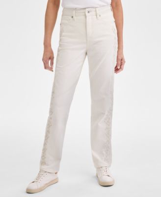 Petite Embroidered High-Rise Straight-Leg Jeans, Created for Macy's 